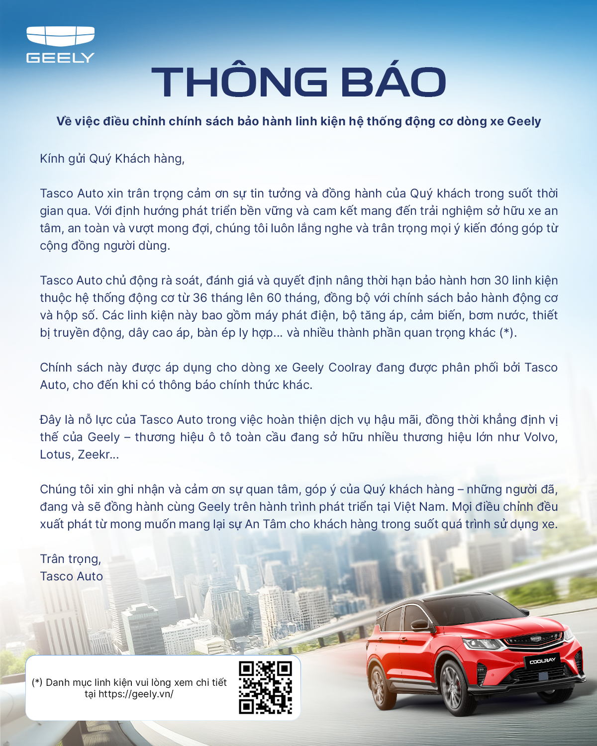 Chính sách bảo hành Geely Bình Thuận